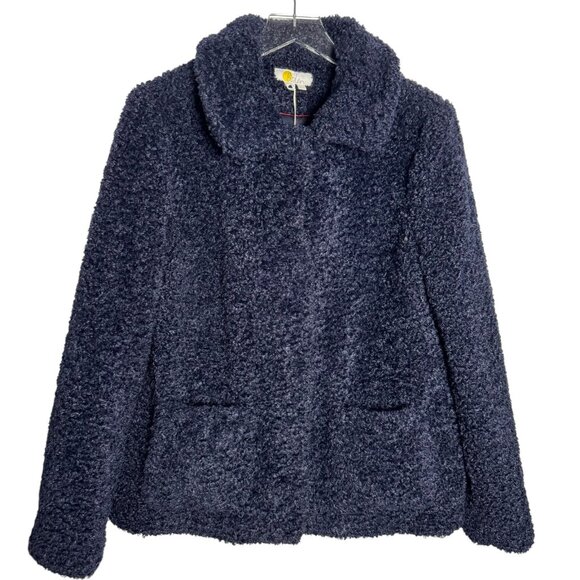 Boden Kemble Teddy Boucle Jacket Navy Blue UK 18 US size 14 snap front NWT - Picture 1 of 9